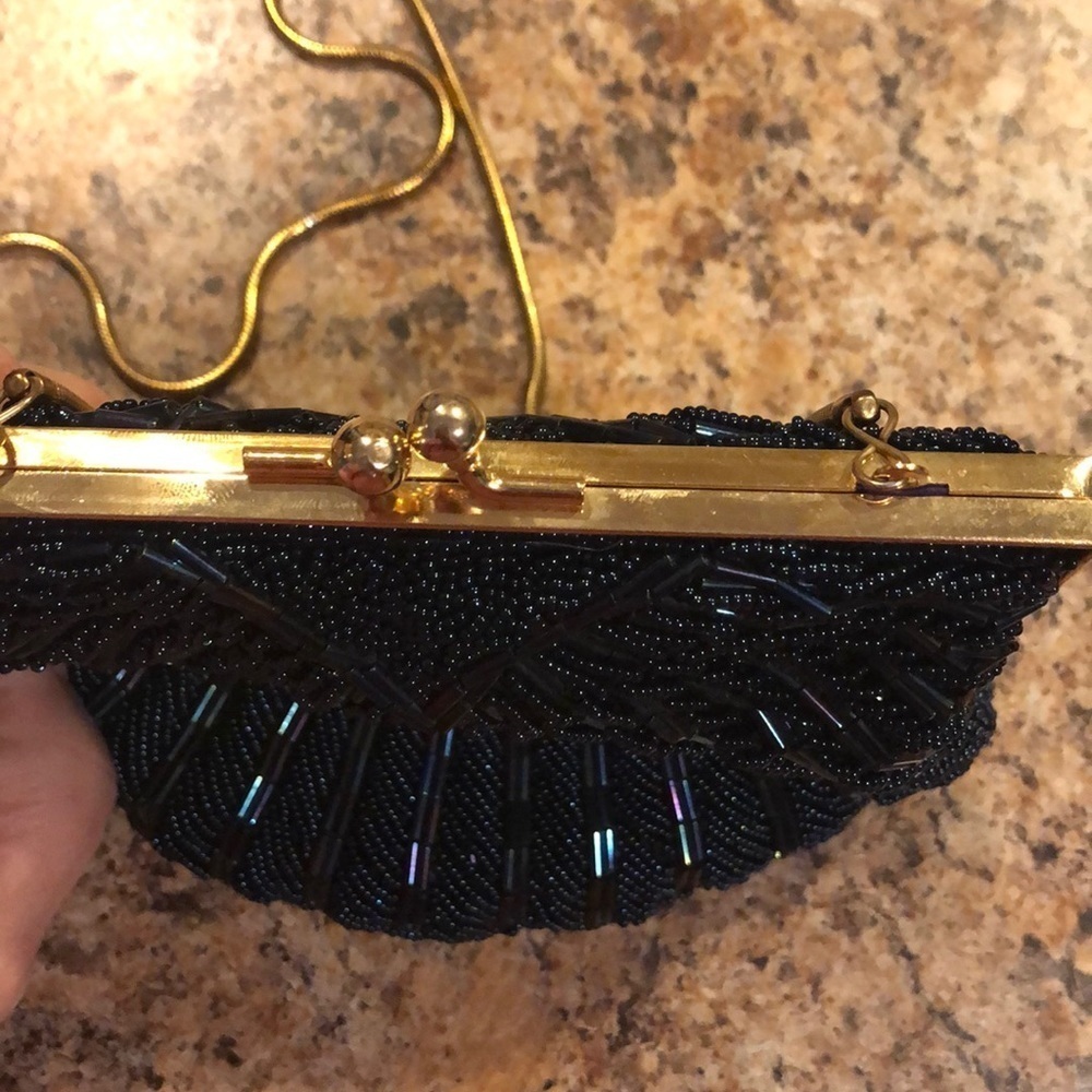 Gold Chain Blue Purple Beaded Pouch Bag - Picture 4 of 8
